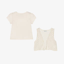 Mayoral-Girls Soft Ivory Tee & Vest | Childrensalon Outlet