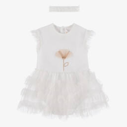 Mayoral Newborn-Girls Soft White Tulle Dress Ensemble | Childrensalon Outlet