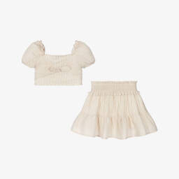 Mayoral-Бежевый полосатый комплект для девочек | Childrensalon Outlet