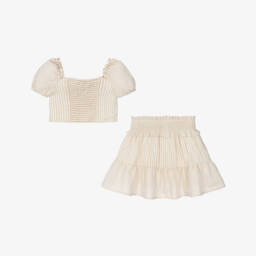 Mayoral-Бежевый полосатый комплект для девочек | Childrensalon Outlet