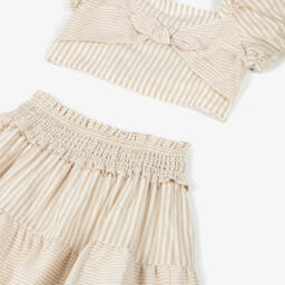 Mayoral-Бежевый полосатый комплект для девочек | Childrensalon Outlet