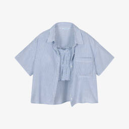 Mayoral-Girls Striped Blue Blouse Ensemble | Childrensalon Outlet