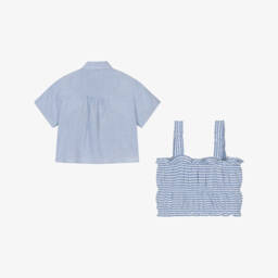 Mayoral-Girls Striped Blue Blouse Ensemble | Childrensalon Outlet