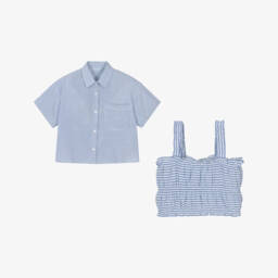 Mayoral-Girls Striped Blue Blouse Ensemble | Childrensalon Outlet