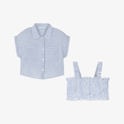 Mayoral-Girls Striped Cotton Top Duo | Childrensalon Outlet