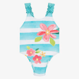 Mayoral-Girls Striped Swimsuit with Flowers | Childrensalon Outlet