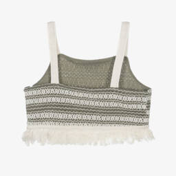Mayoral-Girls Tassel-Trimmed Khaki & Ivory Top | Childrensalon Outlet