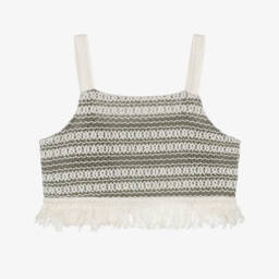 Mayoral-Girls Tassel-Trimmed Khaki & Ivory Top | Childrensalon Outlet