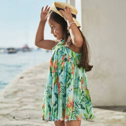Mayoral-Платье с плиссировкой тропического зелёного цвета для девочек | Childrensalon Outlet