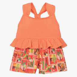 Mayoral-Girls Tropical Orange Two-Piece Set | Childrensalon Outlet