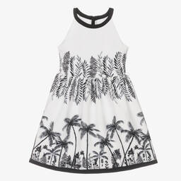 Mayoral-Girls White & Black Tropical Print Dress | Childrensalon Outlet