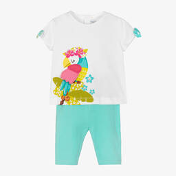 Mayoral-Girls White & Blue Cotton Leggings Set | Childrensalon Outlet