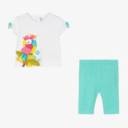 Mayoral-Girls White & Blue Cotton Leggings Set | Childrensalon Outlet