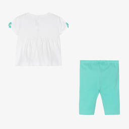 Mayoral-Girls White & Blue Cotton Leggings Set | Childrensalon Outlet