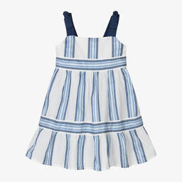 Mayoral-Girls White & Blue Striped Cotton Dress | Childrensalon Outlet