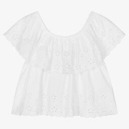 Mayoral-Girls White Broderie Anglaise Blouse | Childrensalon Outlet