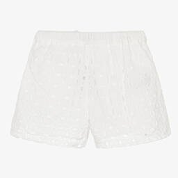 Mayoral-Белые шорты с вышивкой английской гладью | Childrensalon Outlet