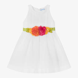 Mayoral-Girls White Cotton Flower Belt Dress | Childrensalon Outlet