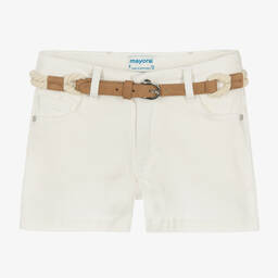 مايورال-شورت قطن دنيم لون أبيض للبنات | Childrensalon Outlet
