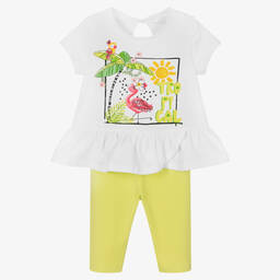 Mayoral-Белая футболка и зеленые легинсы из хлопка | Childrensalon Outlet
