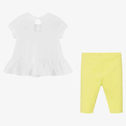 Mayoral-Белая футболка и зеленые легинсы из хлопка | Childrensalon Outlet