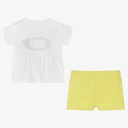 Mayoral-Girls White & Green Cotton Shorts Set | Childrensalon Outlet