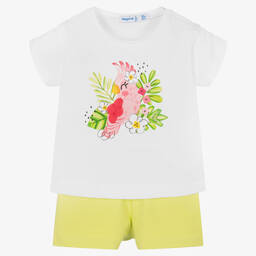 Mayoral-Girls White & Green Cotton Shorts Set | Childrensalon Outlet