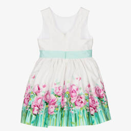 Mayoral-Бело-зеленое платье с цветами | Childrensalon Outlet