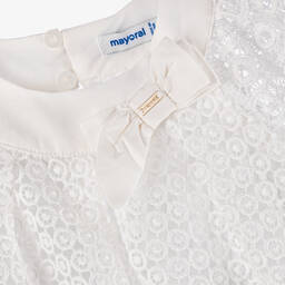 مايورال-فستان أطفال بناتى دانتيل جوبيرلون أبيض | Childrensalon Outlet