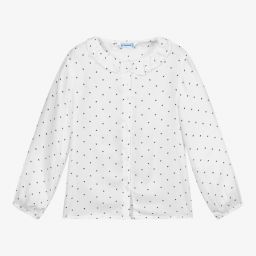 Mayoral-Белая блузка с сердечками для девочек | Childrensalon Outlet