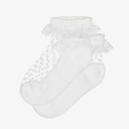 مايورال-جوارب بيضاء للبنات مزينة بالدانتيل المنقط | Childrensalon Outlet