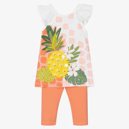 Mayoral-Girls White & Orange Cotton Leggings Set | Childrensalon Outlet