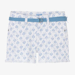 Mayoral-Girls White Patterned Twill Shorts  | Childrensalon Outlet