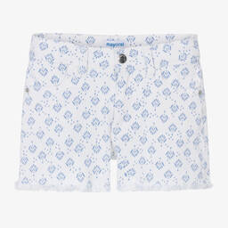 Mayoral-Girls White Patterned Twill Shorts  | Childrensalon Outlet