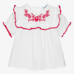 Mayoral-Girls White & Pink Cotton Blouse | Childrensalon Outlet