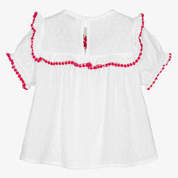 Mayoral-Girls White & Pink Cotton Blouse | Childrensalon Outlet