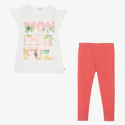 Mayoral-Белый топ и розовые легинсы из хлопка | Childrensalon Outlet
