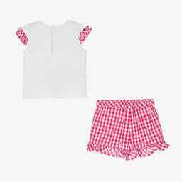 Mayoral-طقم شورت أطفال بناتي قطن جيرسي لون أبيض وزهري | Childrensalon Outlet