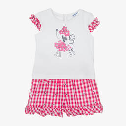 Mayoral-طقم شورت أطفال بناتي قطن جيرسي لون أبيض وزهري | Childrensalon Outlet