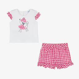 Mayoral-طقم شورت أطفال بناتي قطن جيرسي لون أبيض وزهري | Childrensalon Outlet