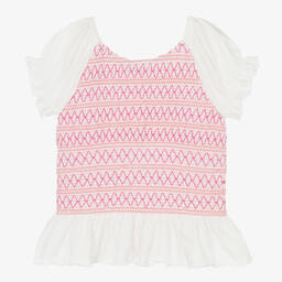 Mayoral-Бело-розовая футболка со сборками | Childrensalon Outlet