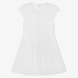 Mayoral-Белое плиссированное платье с кружевом | Childrensalon Outlet