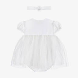 Mayoral Newborn-Girls White Sparkle Tulle Dress Ensemble | Childrensalon Outlet
