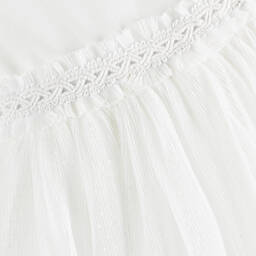 مايورال-فستان أطفال بناتي مزيج قطن وتول منقط لون أبيض | Childrensalon Outlet