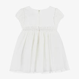 مايورال-فستان أطفال بناتي مزيج قطن وتول منقط لون أبيض | Childrensalon Outlet