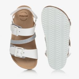 مايورال-صندل جلد صناعي لون أبيض ورمادي غليتر للبنات | Childrensalon Outlet