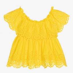 Mayoral-Желтая хлопковая блузка для девочек | Childrensalon Outlet