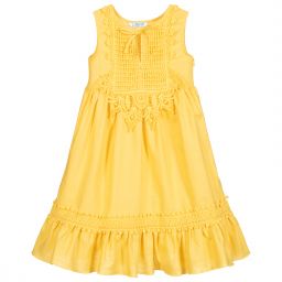 Mayoral-Girls Yellow Cotton Lace Dress | Childrensalon Outlet