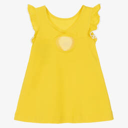 Mayoral-فستان قطن جيرسي أطفال بناتي لون أصفر بطبعة ورود | Childrensalon Outlet