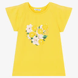 Mayoral-Girls Yellow Floral Print T-Shirt | Childrensalon Outlet